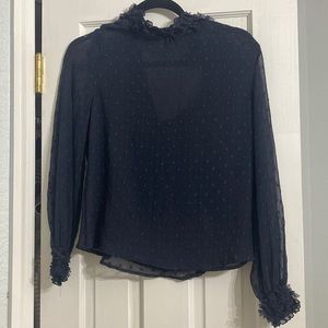 Zara long sleeve blouse with high neck. Navy blue